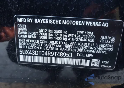 2024 BMW X4 M40I z USA, uszkodzony, nr VIN 5UX43DT04R9T48953